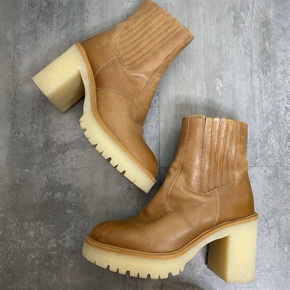 FREE PEOPLE James Leather Chelsea Boot w‎ chunky heel in Almond Size 6.5 - Picture 4 of 8